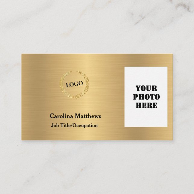 Carte De Visite Photo Gold du logo de l'entreprise (Devant)