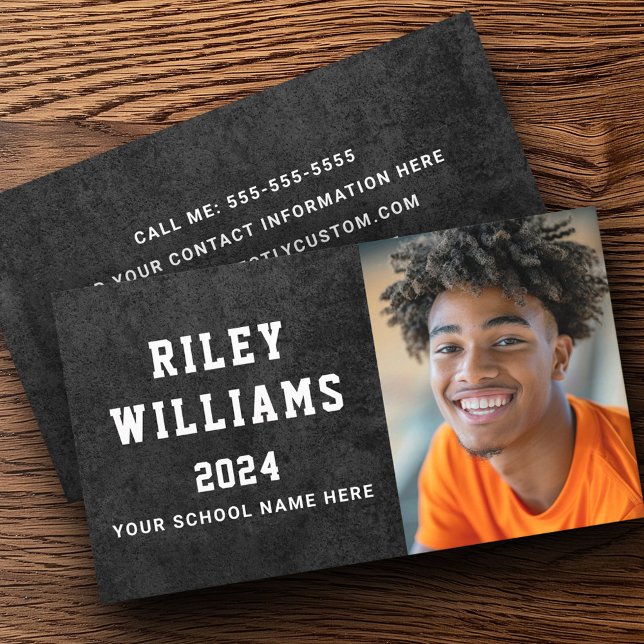 Carte De Visite Photo graduation étudiante texture gris foncé (Photo student graduation dark gray texture business card)