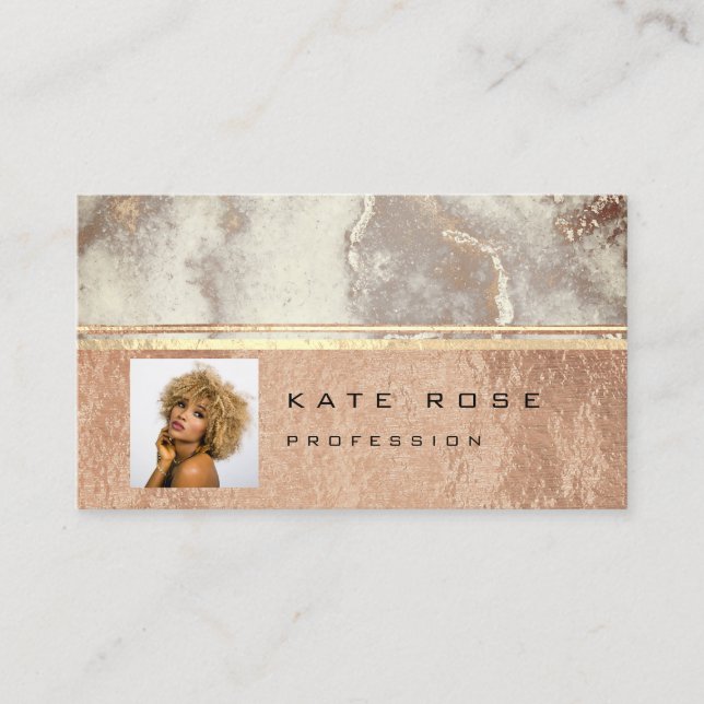 Carte De Visite Photo Grey Stripes Marbre Rose Maquillage Artiste  (Devant)