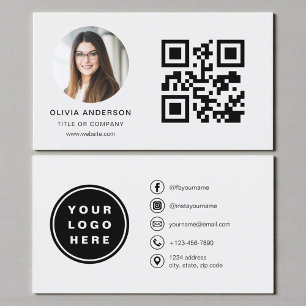 Carte De Visite Photo gris avec code QR pour les médias sociaux