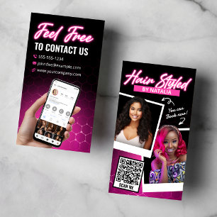 Carte De Visite Photo Instagram de coiffeur néon rose moderne