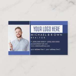 Carte De Visite Photo Logo Immobilier Bleu Marine Simple