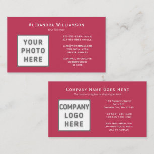 Carte De Visite Photo Logo Modèle Horizontal Arrière Magenta