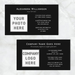 Carte De Visite Photo Logo Modèle Horizontal Noir Arrière