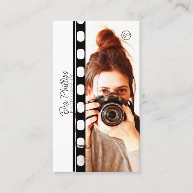 Carte De Visite Photo & Logo Photographie de votre film blanc et n (Devant)