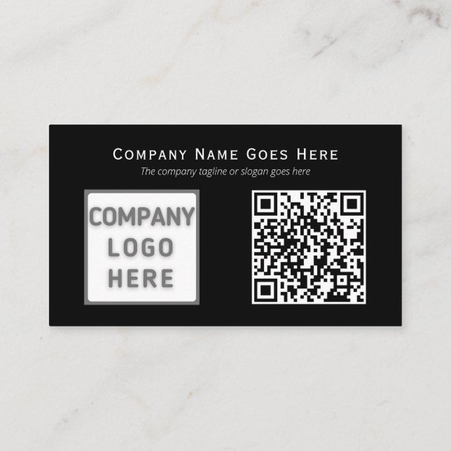 Carte De Visite Photo Logo QR Code Modèle Horizontal Noir (Dos)