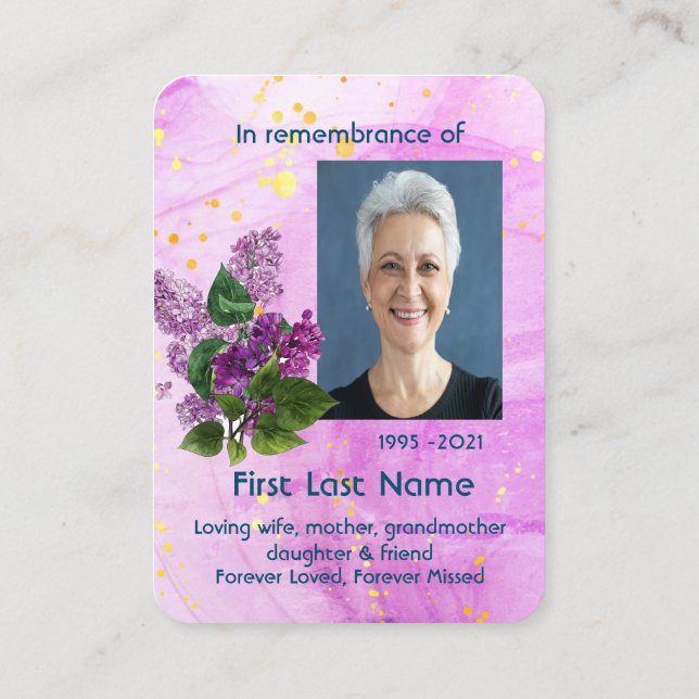 Carte De Visite Photo Memorial Aquarelle Lilac Garden Flower (Dos)