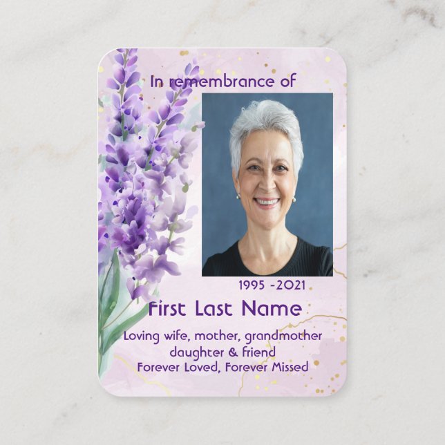 Carte De Visite Photo Memorial Custom Lavande fleur de jardin (Dos)