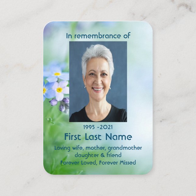 Carte De Visite Photo Memorial Custom Oubliez-moi-pas Fleurs (Dos)