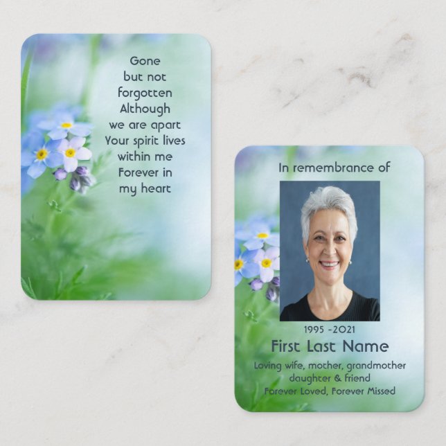 Carte De Visite Photo Memorial Custom Oubliez-Moi Pas Fleurs Jardi (Devant / Derrière)