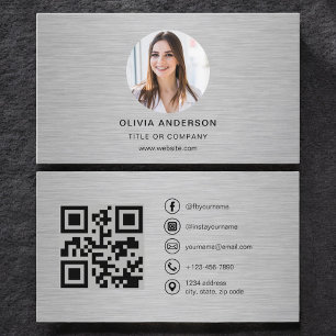 Carte De Visite Photo minimaliste métallique avec code QR pour les