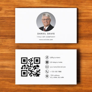 Carte De Visite Photo minimaliste moderne avec code QR Médias soci