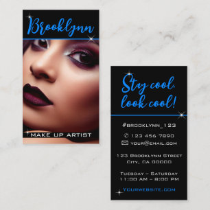 Carte De Visite Photo Modèle Cool moderne Neon Blue Slogan