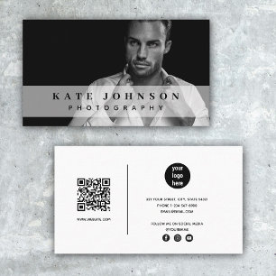 Carte De Visite Photo moderne Médias sociaux QR Code Business Logo