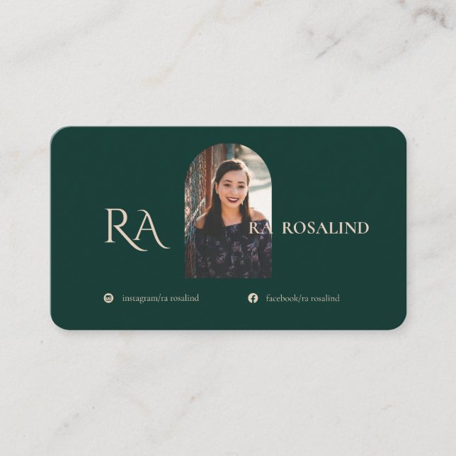 Carte De Visite Photo moderne professionnelle Emerald Green Monogr (Devant)