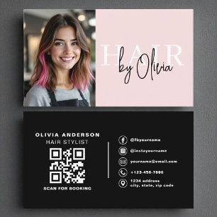 Carte De Visite Photo moderne QR Code Hair Styliste Typographie