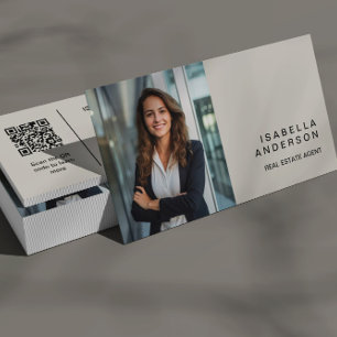 Carte De Visite Photo moderne Tan Real Estate Professional QR