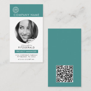 Carte De Visite Photo moderne Turquoise Aqua QR Code Business