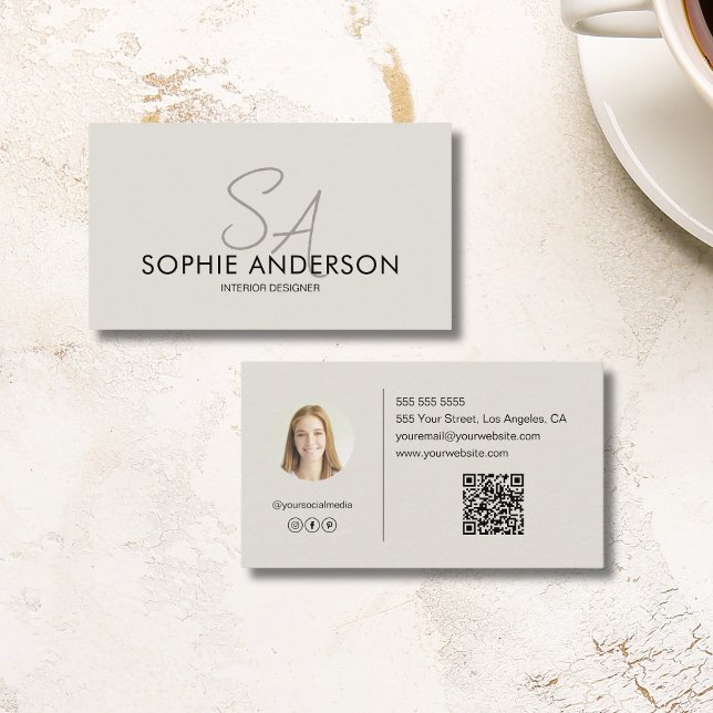 Carte De Visite Photo Monogramme QR Professional (Modern Monogram Photo QR Professional Business Card)