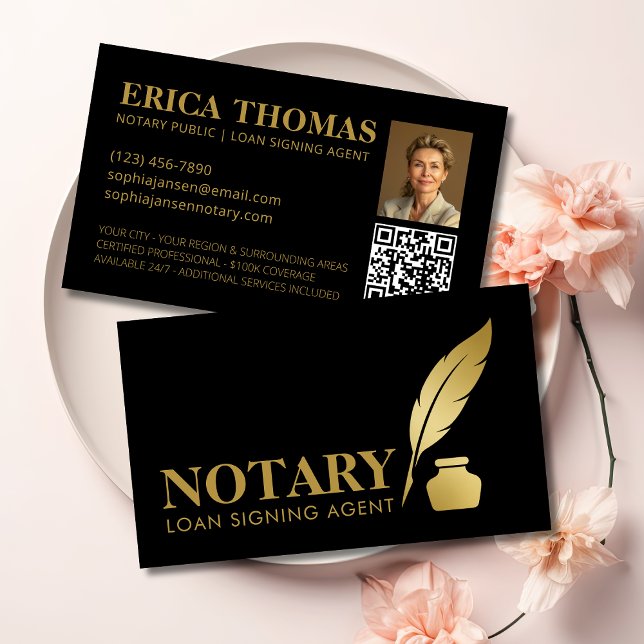 Carte de visite photo notaire moderne avec code QR (Modern Notary Photo Business Card with QR Code)