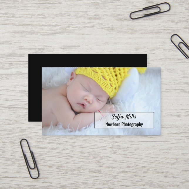 Carte De Visite Photo nouveau-née de photographe de bébé de (Devant/Arrière en situation)
