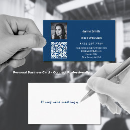 Carte De Visite Photo numérisable QR Code Message personnel bleu