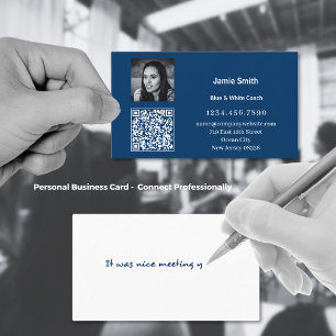 Carte De Visite Photo numérisable QR Code Message personnel bleu