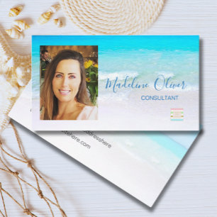 Carte De Visite Photo Ocean Beach Sea Travel Logo Blue