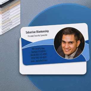 Carte De Visite Photo personnalisé de sécurité professionnel bleu