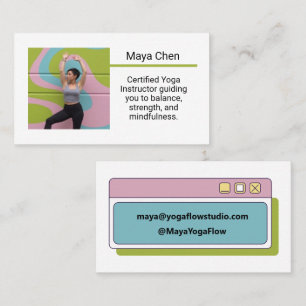 Carte De Visite Photo personnalisé Professeur de yoga tendance Tex