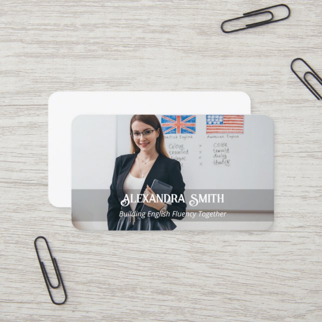 Carte De Visite Photo personnalisée de l'enseignant Esl (Devant/Arrière en situation)
