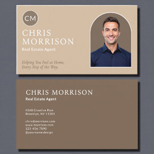 Carte De Visite Photo professionnel beige d'agent immobilier moder