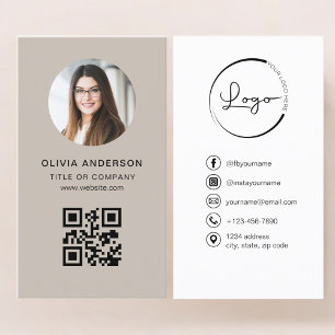 Carte De Visite Photo Professionnel Code QR Beige Réseaux Sociaux