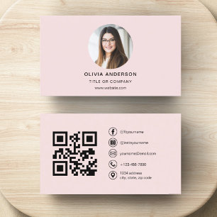 Carte De Visite Photo professionnelle Blush Pink QR Code Médias so