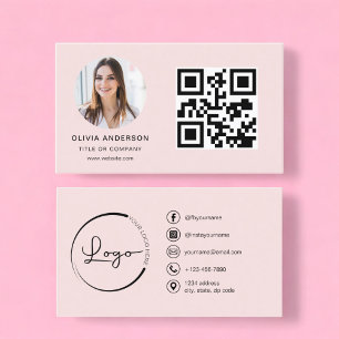 Carte De Visite Photo professionnelle Blush Pink QR Code Médias so