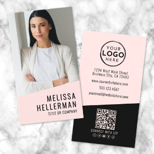 Carte De Visite Photo professionnelle Code QR Logo rose vertical