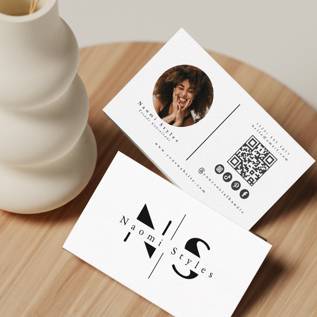 Carte De Visite Photo professionnelle du code QR noir et blanc mod (Créateur téléchargé)