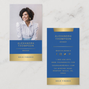 Carte De Visite Photo professionnelle Elegant Blue Gold PDG