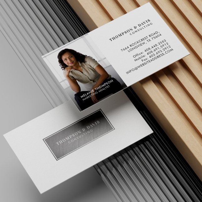 Carte De Visite Photo professionnelle minimale de luxe pour le cab (Silver Plaque Minimal Professional Business Photo Business Card)