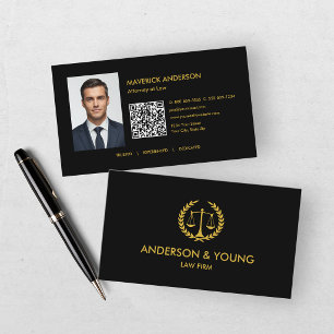 Carte De Visite Photo professionnelle moderne d'avocat noir et or
