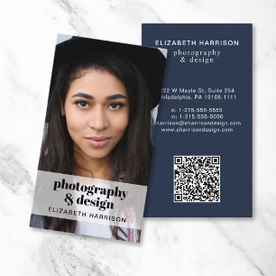 Carte De Visite Photo professionnelle QR Code bleu