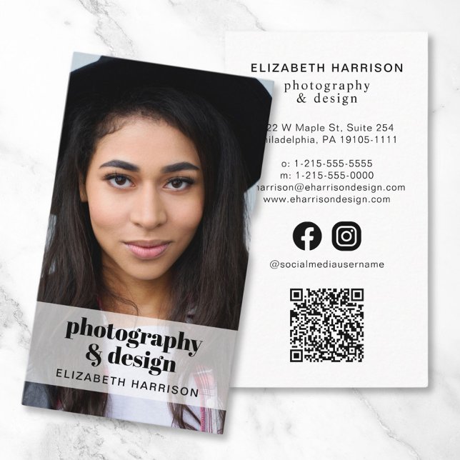 Carte De Visite Photo professionnelle QR Code Médias sociaux (Créateur téléchargé)