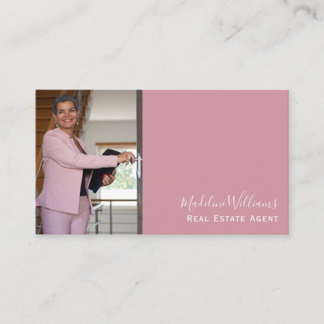 Carte De Visite Photo QR Code Blush Pink Real Estate (Devant)