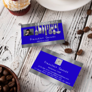 Carte De Visite Photo QR Code Chef personnel Cuisine bleu