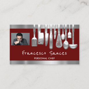 Carte De Visite Photo QR Code Chef personnel Cuisine Burgundydì