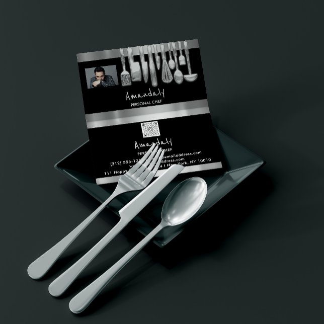Carte De Visite Photo QR Code Chef personnel Cuisine Restaurant Ba (Créateur téléchargé)
