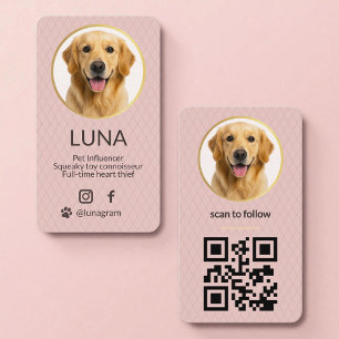 Carte de visite photo QR Code Chien Rose Pâle Rése