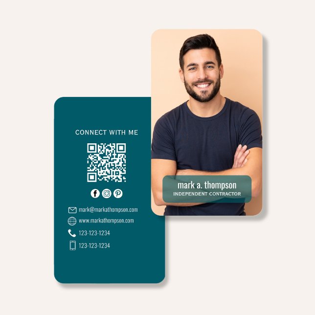 Carte De Visite Photo QR Code Connect With Me Teal Modern (Modern photo QR code contact design with teal layout and clean professional branding)