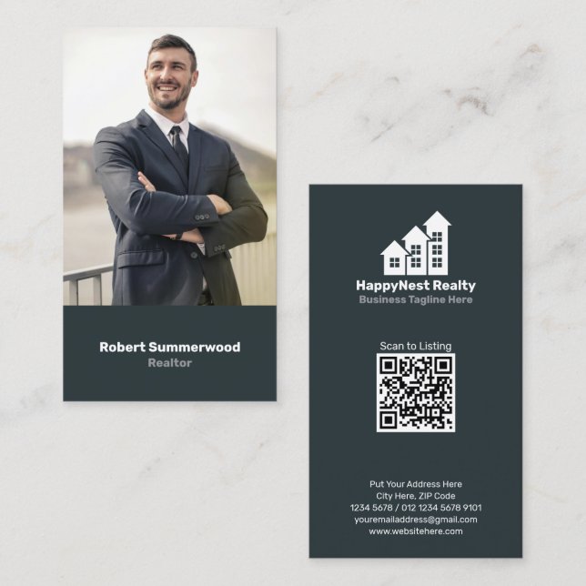 Carte De Visite Photo QR Code de l'agent immobilier vertical moder (Devant / Derrière)