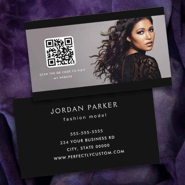 Carte De Visite Photo QR code mode modèle noir bordures (Créateur téléchargé)